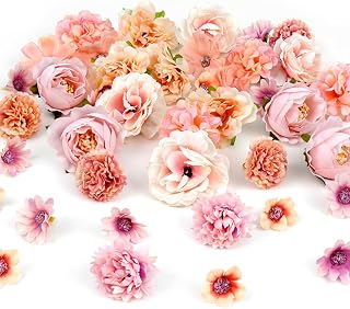 Faux Flower Heads Mini Pink Artificial Flower Heads Fake Peony Daisy Rose Flowers for Craft Garland Wedding Party DIY