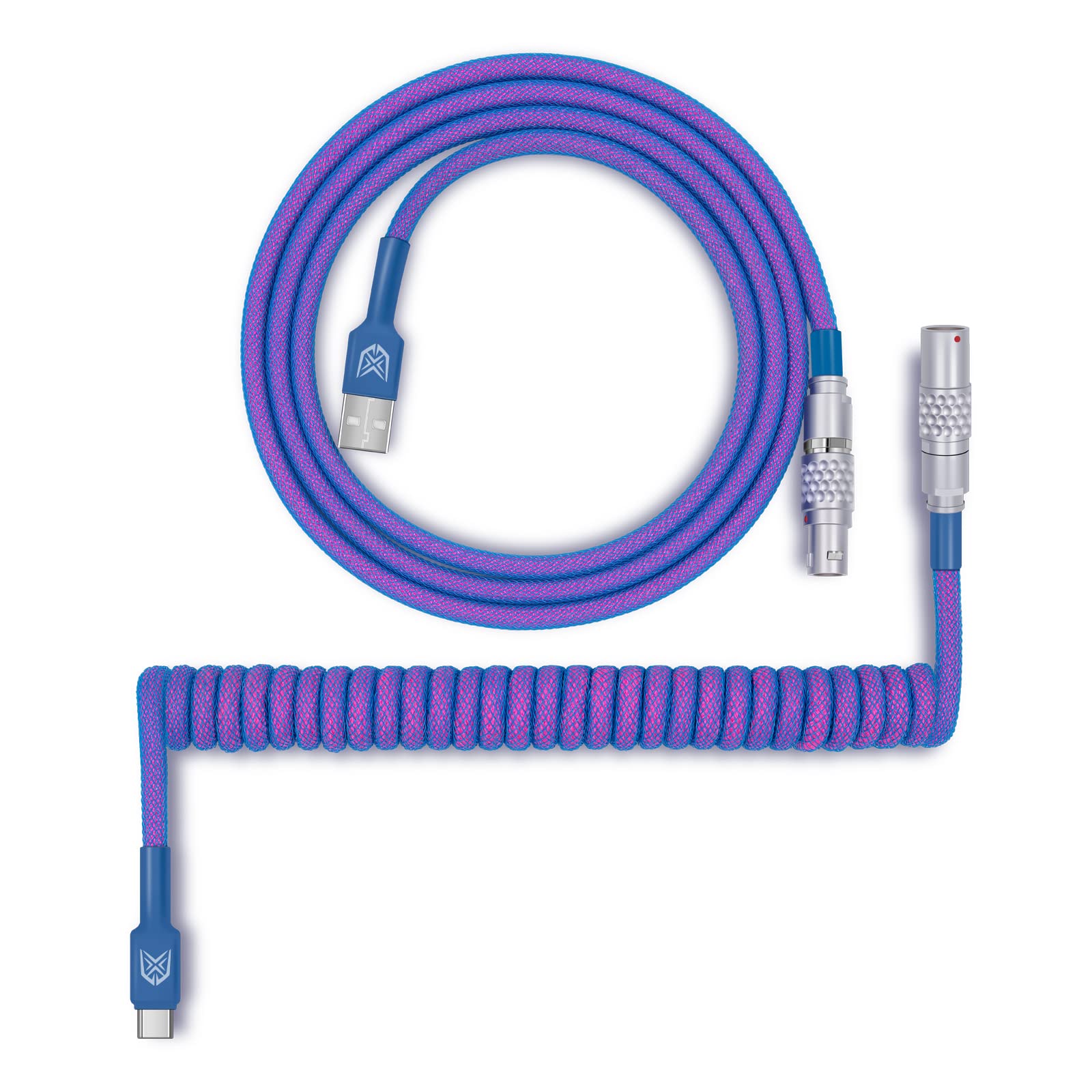 LUXCOMS  Coiled  Cables for Mechanical Keyboards，USB  Type - C  Double Sleeved  Coiled  Cables with Detachable GX-16 Aviators
