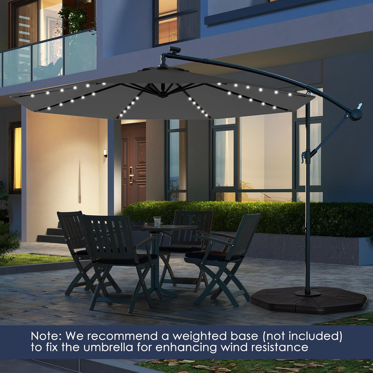 Tangkula 10 Ft Patio Offset Umbrella, 40 LED Lighted Market Umbrella W/8 Sturdy Ribs, Easy Tilt Adjustment & Crank, Polyester Shade, Ideal for Backyard, Garden, Seaside, Store, Pool (Gray)