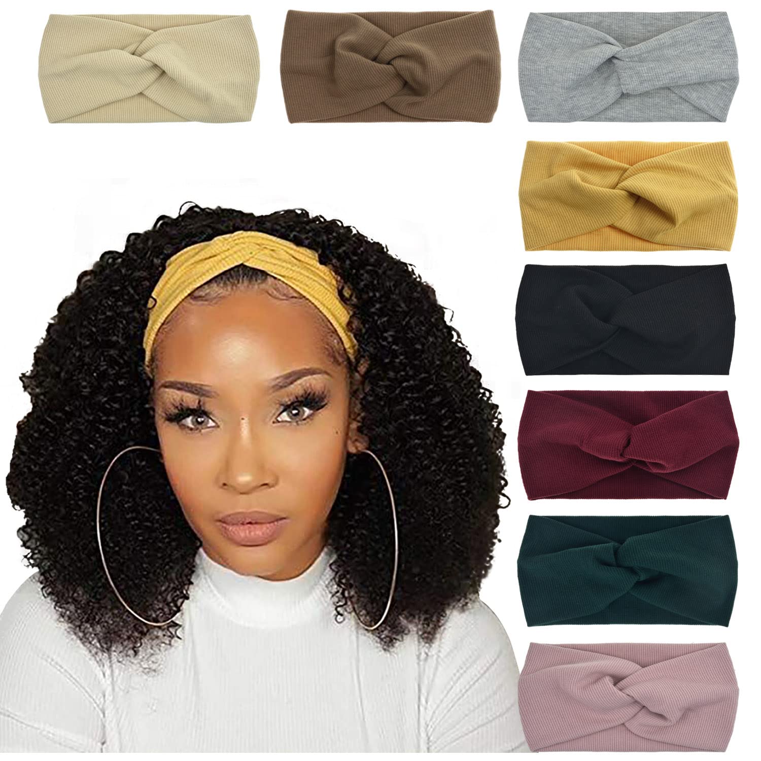 DRESHOW 8 Pack Headbands for Women Yoga Knotted Headbands Elastic Criss Cross Hair Accessories Sports Head Wrap Non