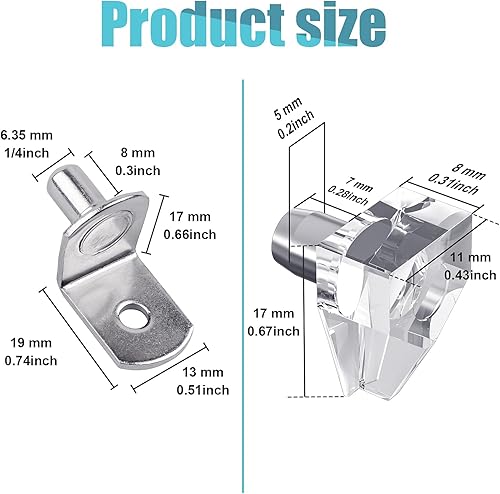Miniatura 2 de 40 clavijas de soporte para estante, 1/4 de pulgada de diámetro en forma de L perforadas chapadas en níquel (20 unidades) y 0.197 in de plástico