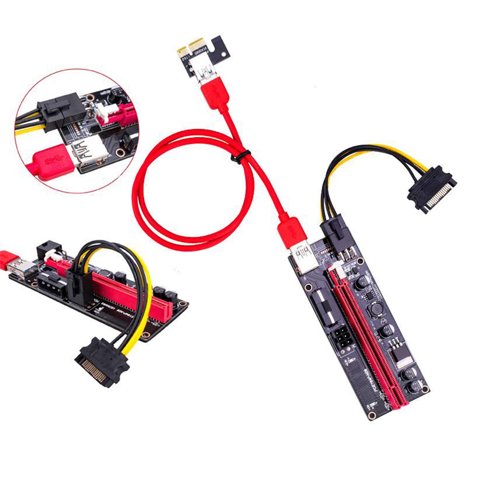 5 Set PCI-E VER 009S 1x auf 16x Grafikverlängerung USB 3.0 Adapter rotes USB-Kabel
