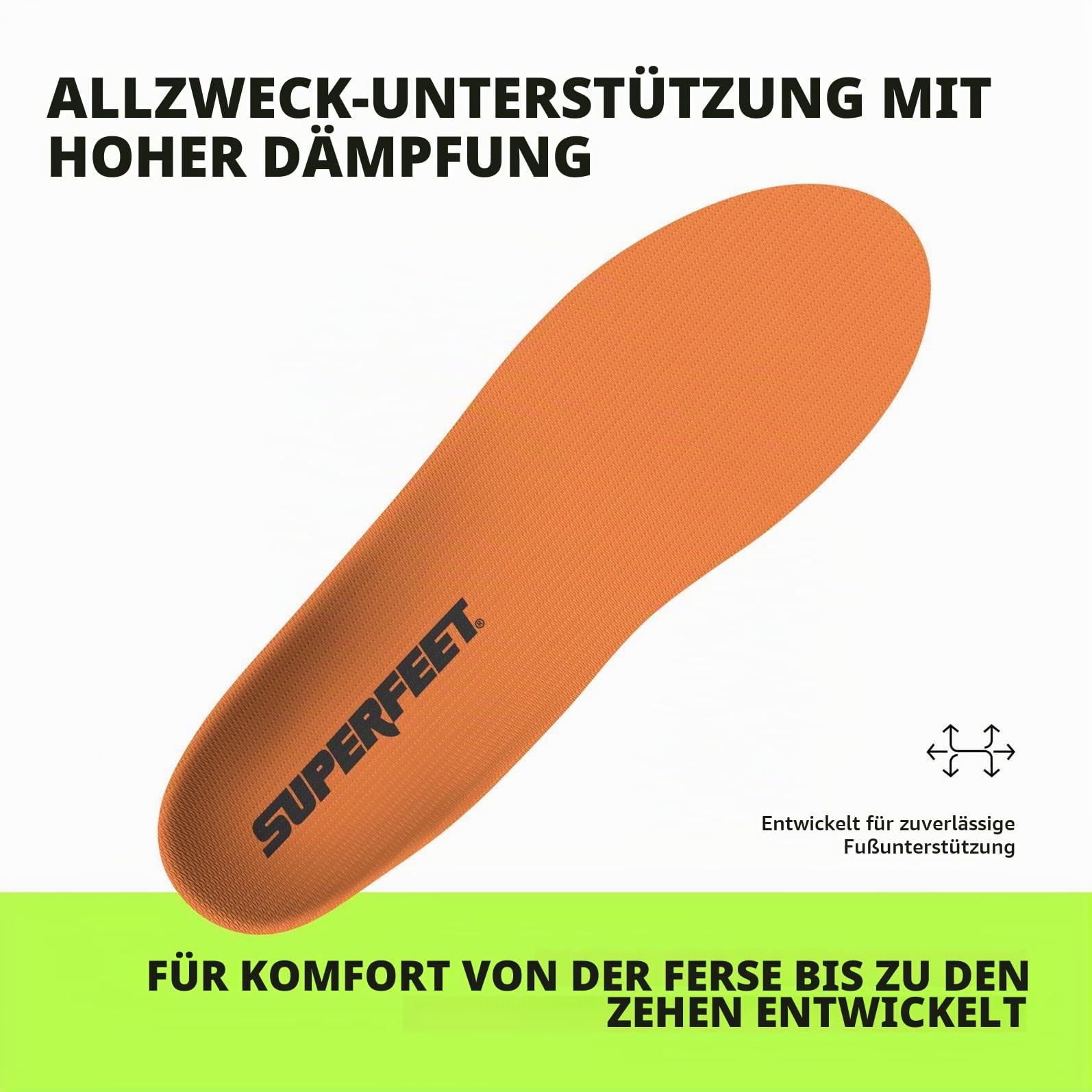 Superfeet All-Purpose High Impact Support Einlegesohlen - Orthopädische Einlagen, EU 37 – 38.5 | Trim-To-Fit Einlagen, mittleres bis hohes Fußgewölbe, extra Polsterung im Vorfuß für hohe Belastung, Stabilisatorkappe