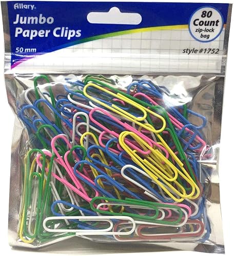 Allary Jumbo Paper Clips - Large 2 Inch - Assorted Colors Paperclips – 80 Count
