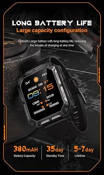 Gravity C20 Pro 1.83 Rugged Smartwatch, IP68 Waterproof, Bluetooth Call, AI Voice, 100+ Sports Modes, Heart Rate & Sleep Monitoring, Shockproof, Fitness Tracker for iOS & Android (Black)