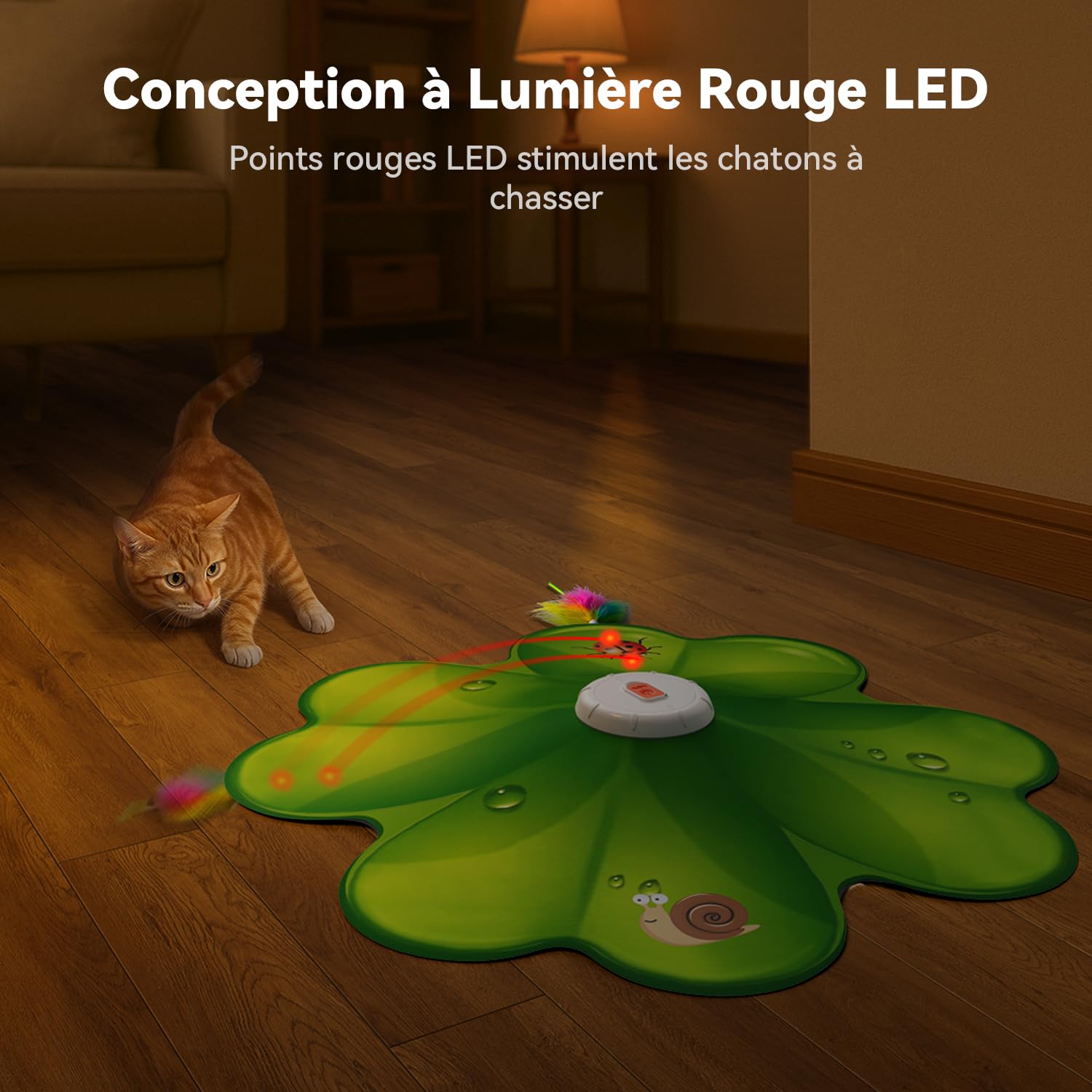 FEELNEEDY Jouet Chat Interactif, Point Rouge LED Mobile, Plumes Mobiles Dissimulées, Jouets pour Chats Rechargeable pour Intérieur, Canne à Plume pour Chats Adultes Ennuyés