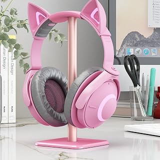 Headphone Stand, Aluminum Desktop Headset Stand, Headset Earphone Holder with Solid Base TPU Tray, for AirPods Max for Beats for Bose for HyperX, Easy to Install (Pink)