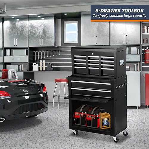 Miniatura 2 de Cofre de herramientas de alta capacidad con ruedas de 8 cajones, caja de herramientas extraíble para almacenamiento de herramientas grande, armario