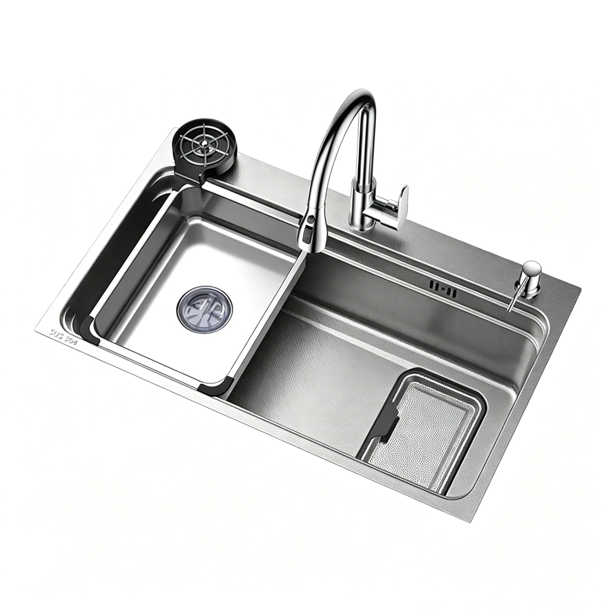 SC Kitchen Sink, Hotel Café Sink with Pull-Out Faucet and Cup Washer(75cm)
