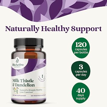 BIOACTIVE NUTRIENTS Supplement - Milk Thistle Extract & Dandelion Root - Daily Support Supplements - 100 Vegetable Capsules