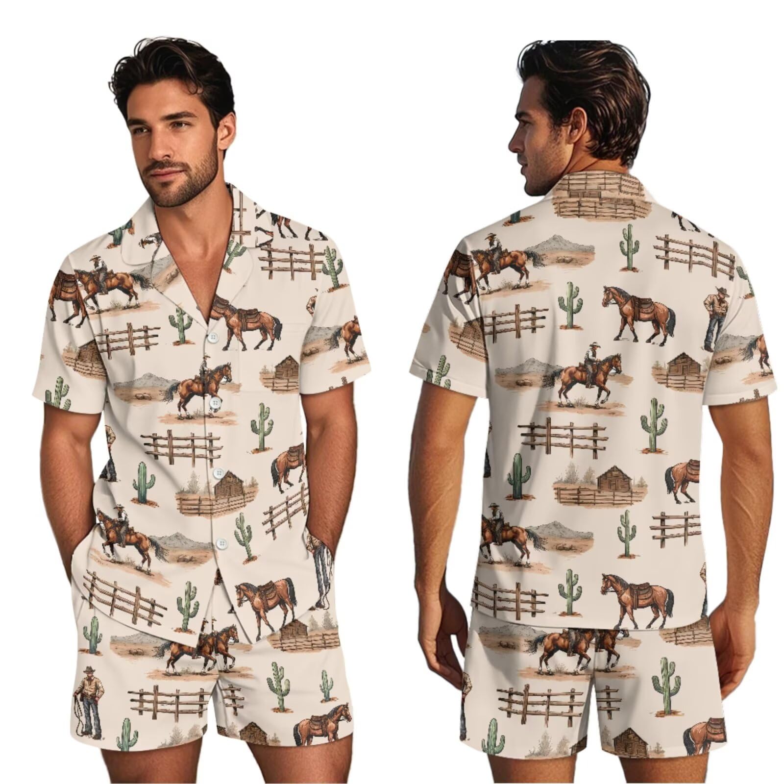 Conjunto de pijamas a juego para parejas, ropa de dormir de manga corta para mujeres y hombres, pijamas a juego con botones