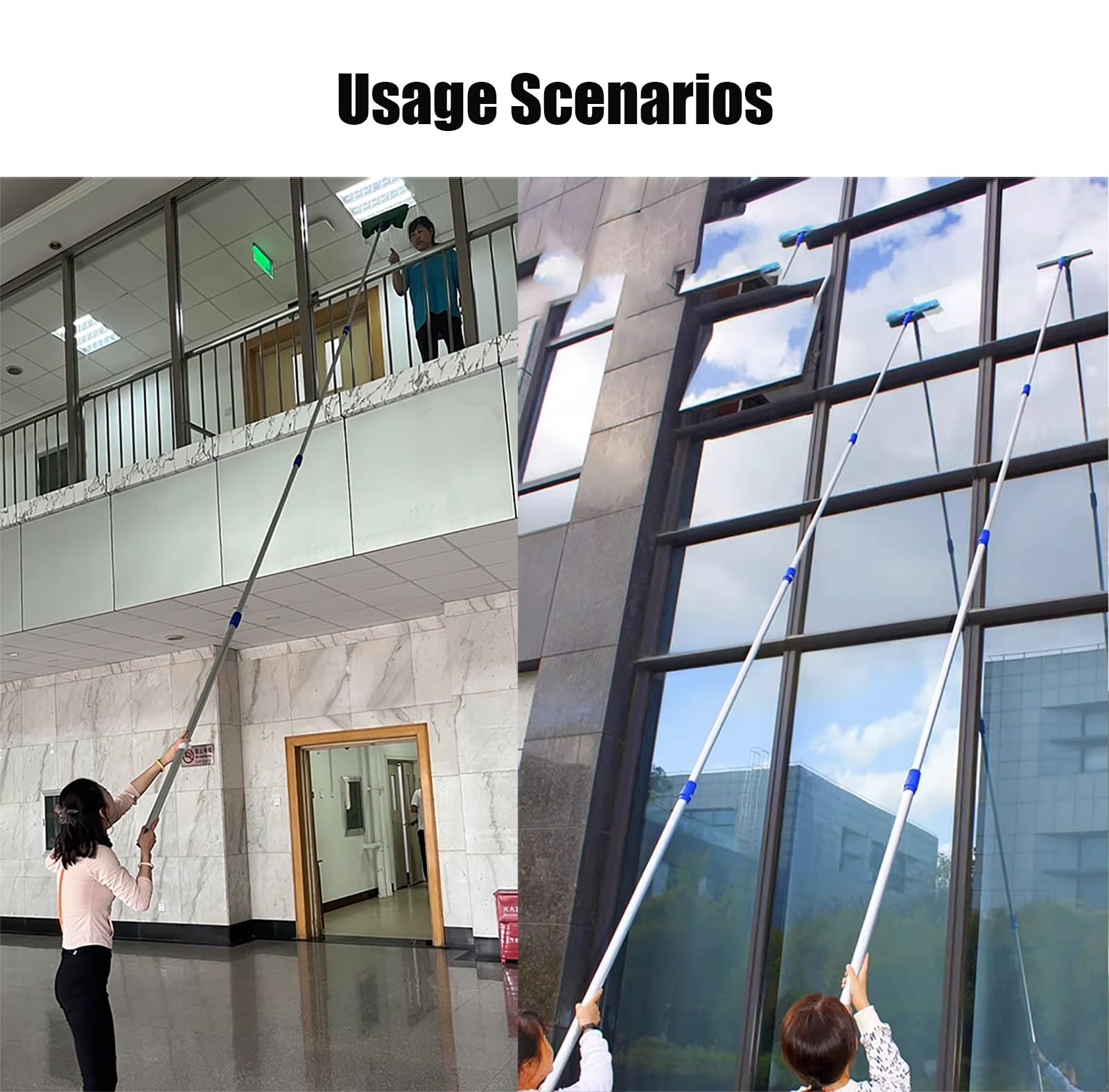 Limpiacristales Limpiador de Ventanas Varillas De Limpieza De Ventanas Empalmadas Extra Largas De 10, 11, 12 Y 15 M, Kit De Lavado Para Centros Comerciales, Tragaluces Altos Y Balcones Exteriores(15m/