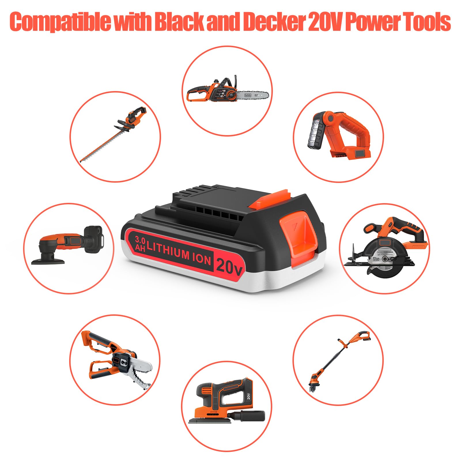 Confezione da 2 batterie e caricabatterie da 3000 mAh 20 V MAX, ricambio per batteria al litio Black and Decker da 20 V, compatibile con tutti gli utensili elettrici e caricabatterie