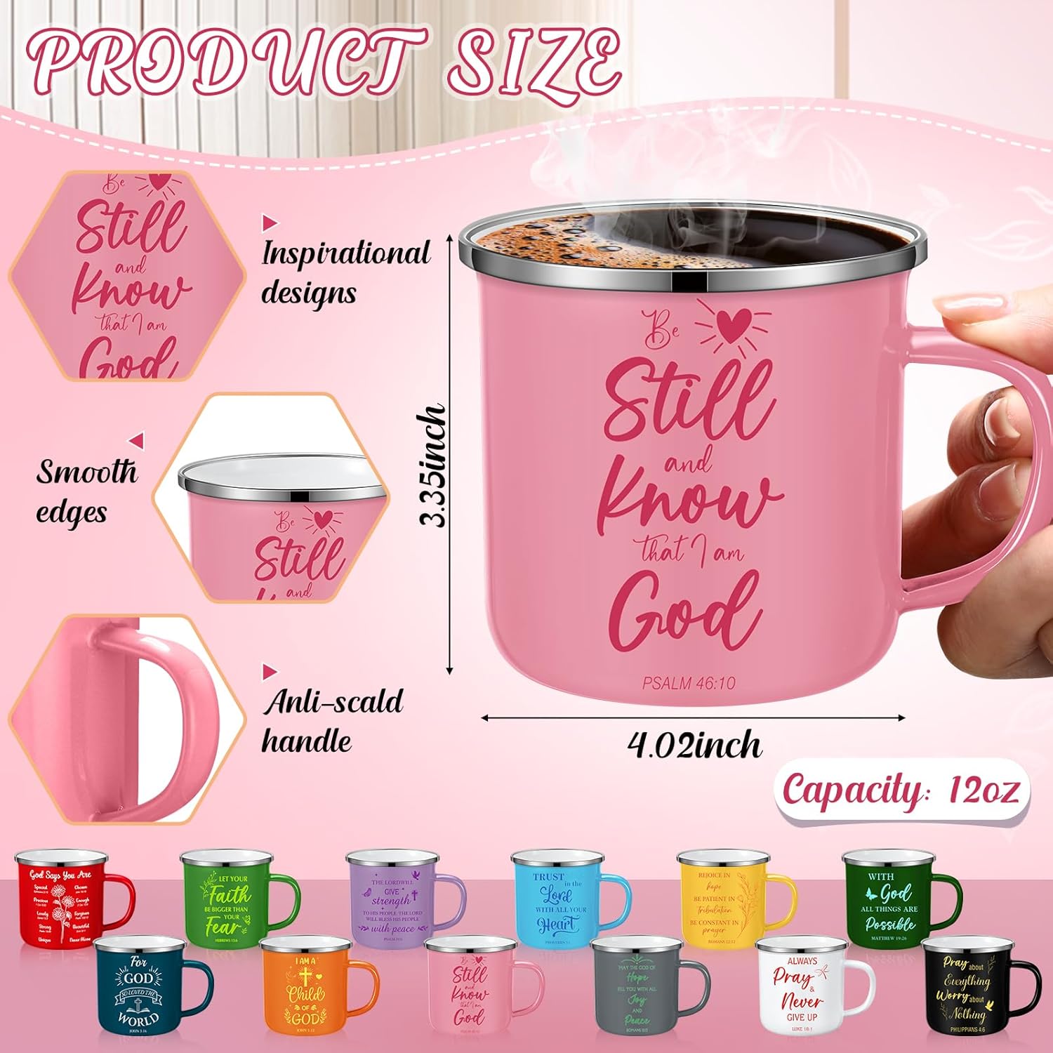 48 Pcs Christian Gifts Mugs Bulk 12 oz Religious Coffee Enamel Mugs with Handle Inspirational Employee Appreciation Gift Thank You Gifts for Staff Volunteers Teacher Nurse Church Groups Sunday