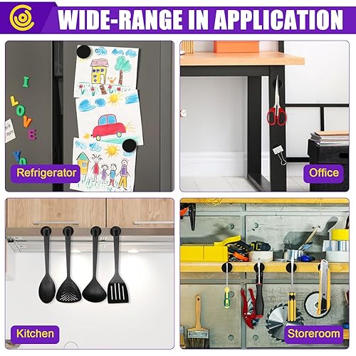 Miniatura 10 de MIKEDE Imanes de tierras raras, imanes redondos negros superfuertes con respaldo adhesivo, imanes de disco resistentes de neodimio para