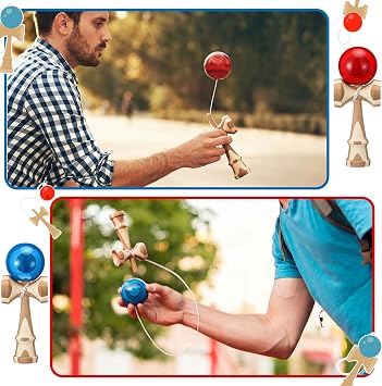 2 Pack Kendama Solid Wood Ball Cup for 14+ Teens, Red,Blue