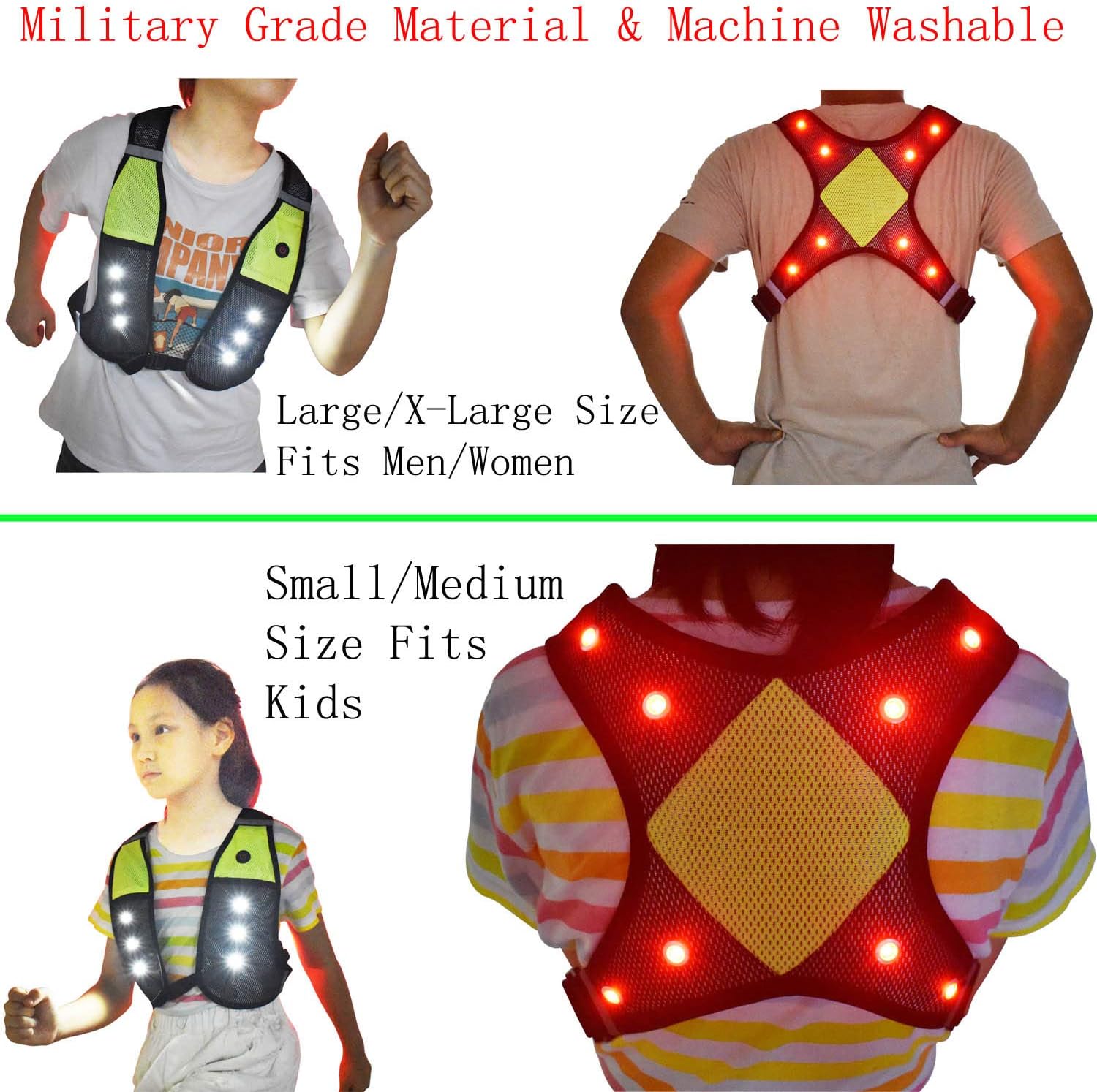洗濯機で洗える反射ランニングベスト LEDライト付き USB充電式 安全ギア 調節可能なウエスト携帯電話ポケット付き 高視認性 ライ