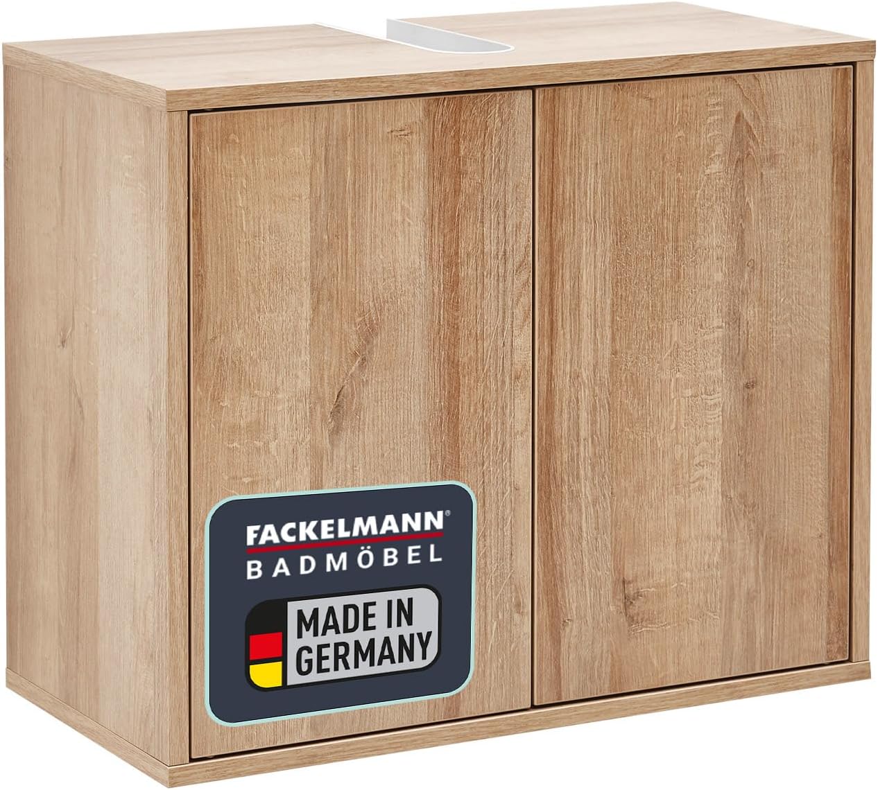 FACKELMANN Finn Vanity Unit (60 x 50 x 30.5 cm) - Basin Cabinet with Cut-outs for All Connections - Bathroom Cabinet with Oak Wood Doors