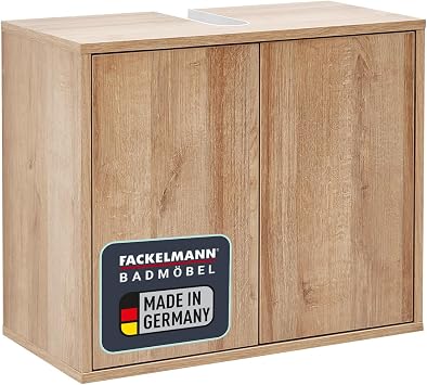 FACKELMANN Finn Vanity Unit 60 x 50 x 30.5 cm - Basin Cabinet with Cut-outs for All Connections - Bathroom Cabinet with Oak Wood Doors