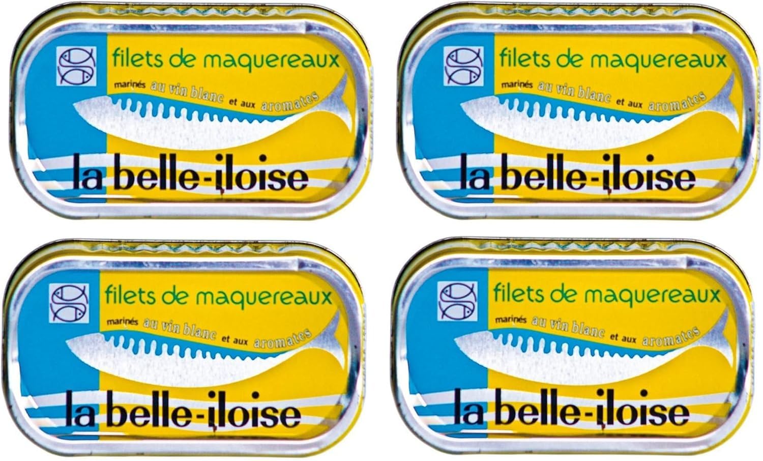 La Belle-iloise - Filets de Maquereaux Vin blanc et Aromates- 4 x 118 gr - Lot de 4 boites