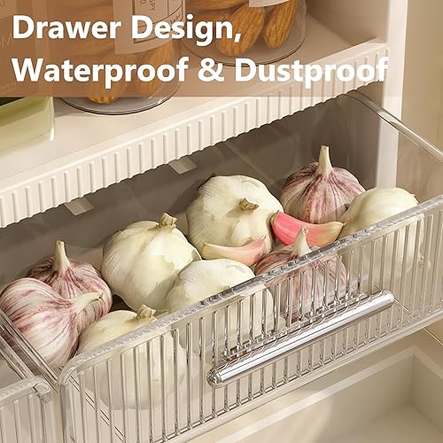 Miniatura 7 de Organizador y almacenamiento de despensa de cocina, estante de cocina de 3 niveles con cajones y ganchos para tarros de especias y condimentos,