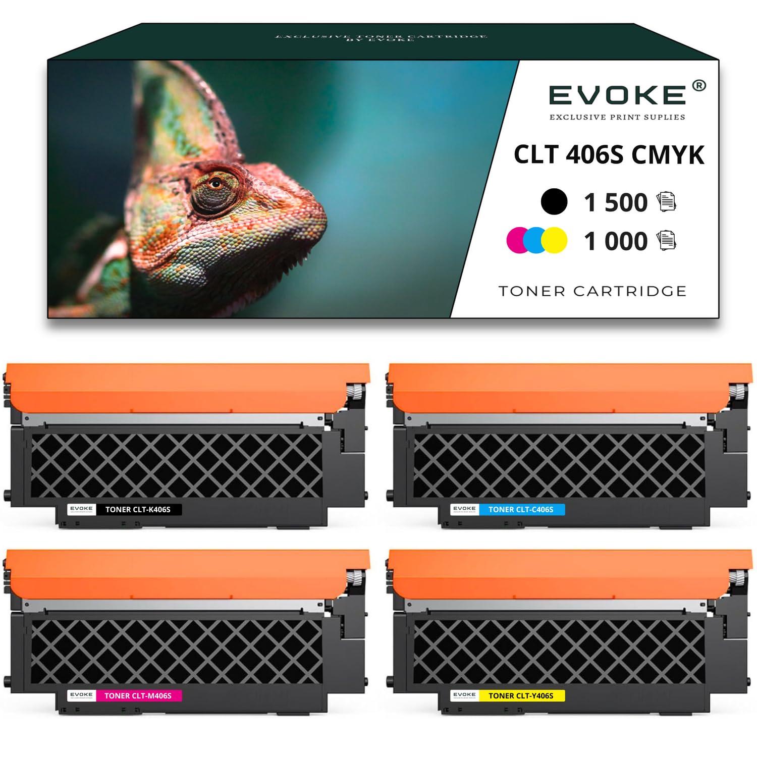 EVOKE CLT-K406S + CLT-C406S + CLT-M406S + CLT-Y406S Toner Kompatybilny z SAMSUNG CLX-3305FN CLX3300 CLX3305FN CLP360 (Zestaw CMYK) 4500 Stron