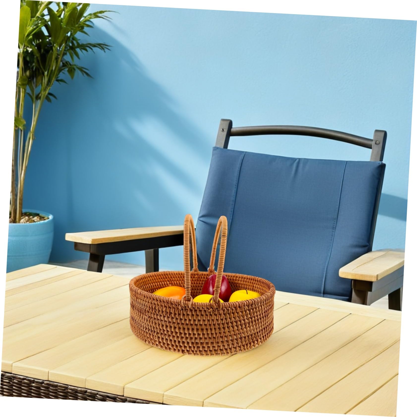 DOITOOL Cesta de Mimbre Trenzado Grande con Asa Cesta Portátil de Ratán para Picnic Almacenamiento Natural para Frutas Verduras y Dulces Organizador Multifuncional para Cocina y Exteriores