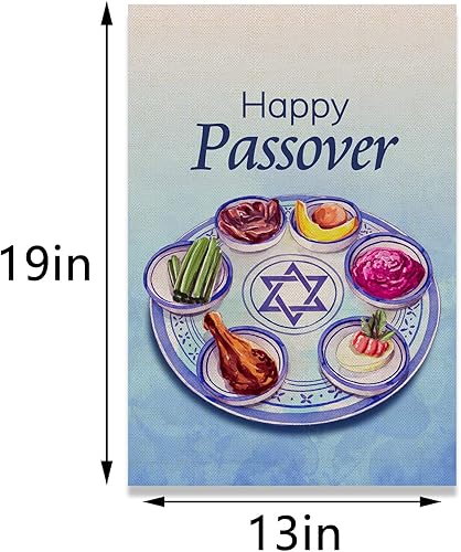 Miniatura 4 de Nepnuser Bandera de lino para jardín con texto en inglés Happy Passover (feliz pascua), decoración para interiores y exteriores, decoración para