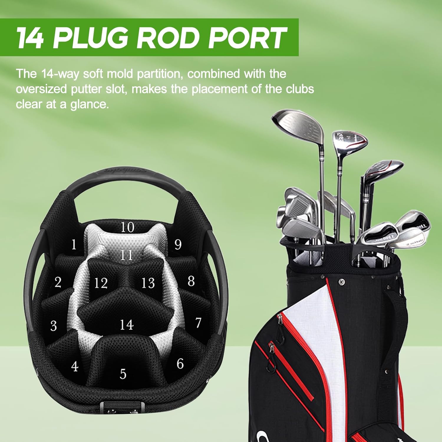Golf Bag with 14-Way Full-Length Dividers & Ergonomic Handle 40" High-Density Nylon Water-Resistant Golf Cart Bag with Rain Cover & Multiple Functional Pockets Widened Shoulder Strap for Walking