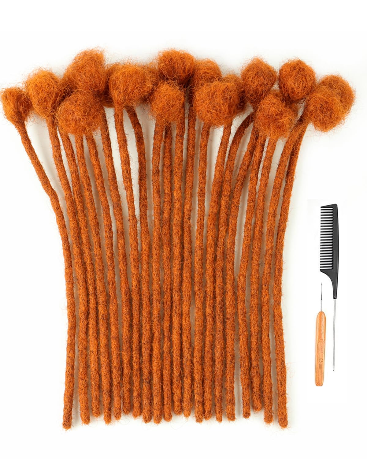 Cypsin 350# Ginger 8inch 30 Strands 100% Human Hair Dreadlock Extensions, 0.4cm Width Full Handmade Loc Extensions Human Hair for Men Women Kids,