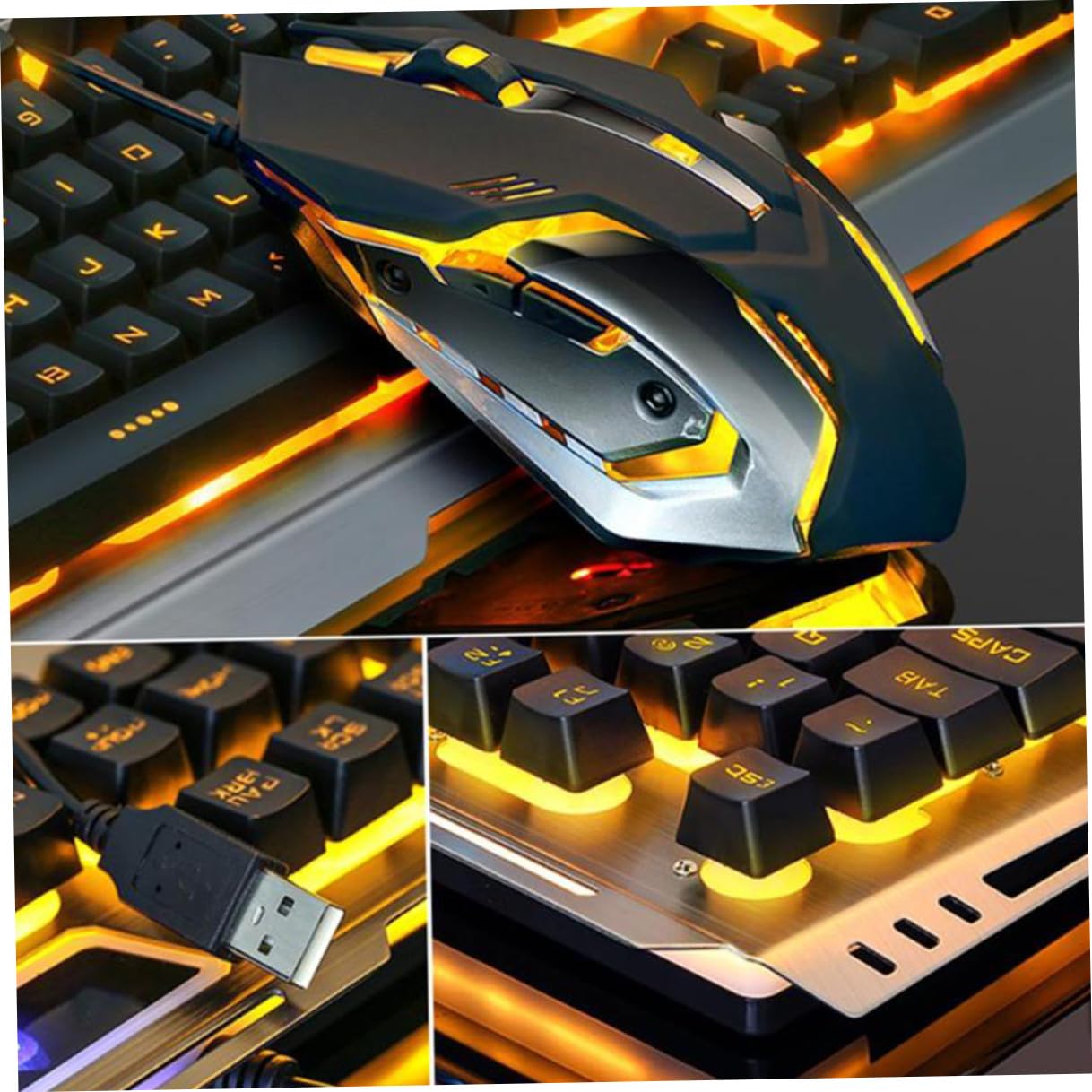 Set Tastiera e Mouse Meccanici USB Retro Nero in Plastico | Retroilluminazione Led, Tasti Flottanti ad Alta Elasticità, Scorciatoie Fn Multimediali, Incisione Caratteri