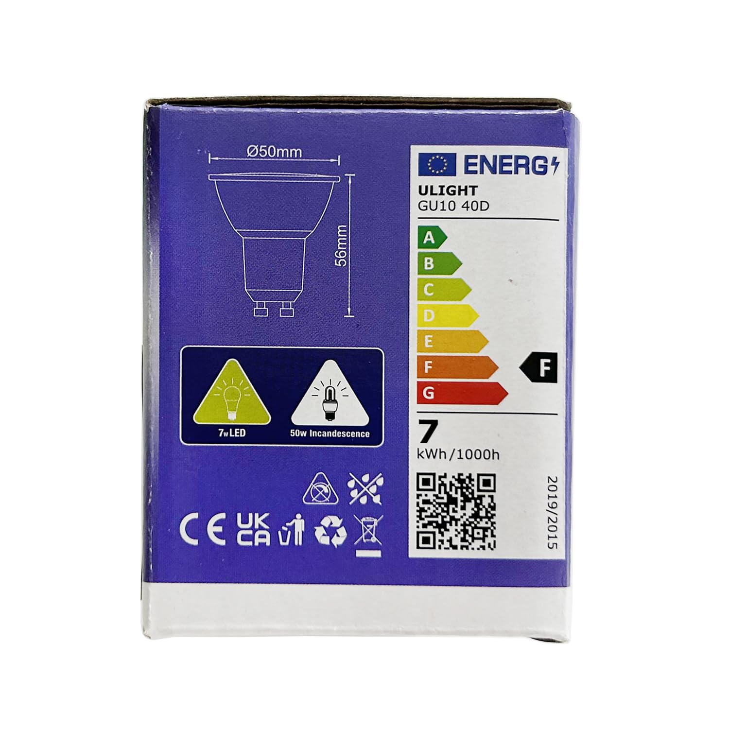 ULIGHT Lampadina LED GU10 40D 7W, Equivalente a Lampada Alogena da 50W, Bianca Fredda 6000K, 590 Lumens, 40° Raggio Visuale, 220-240AC, Non Dimmerabile, Confezione da 3