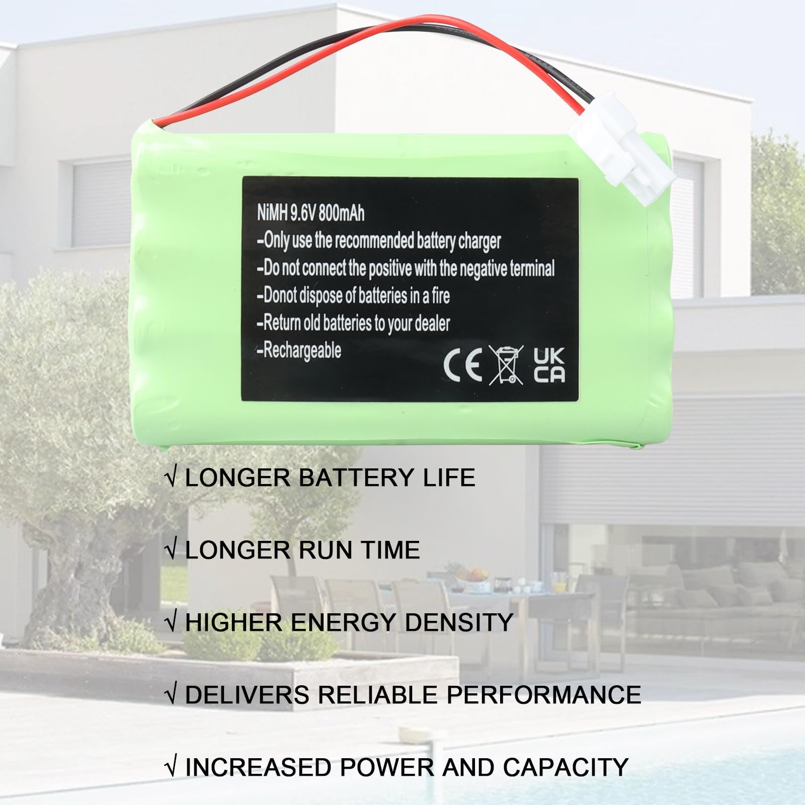 Batterie MXJFYY 9,6 V 800 mAh 2400720 pour Somfy M3 HR15/51, Moteur de Portail et de Porte de Garage, opérateur de Portail battant et Moteurs Freevia, GDK, SGA et SGS, Somfy Elixo 500 3S IO/GDK 3000