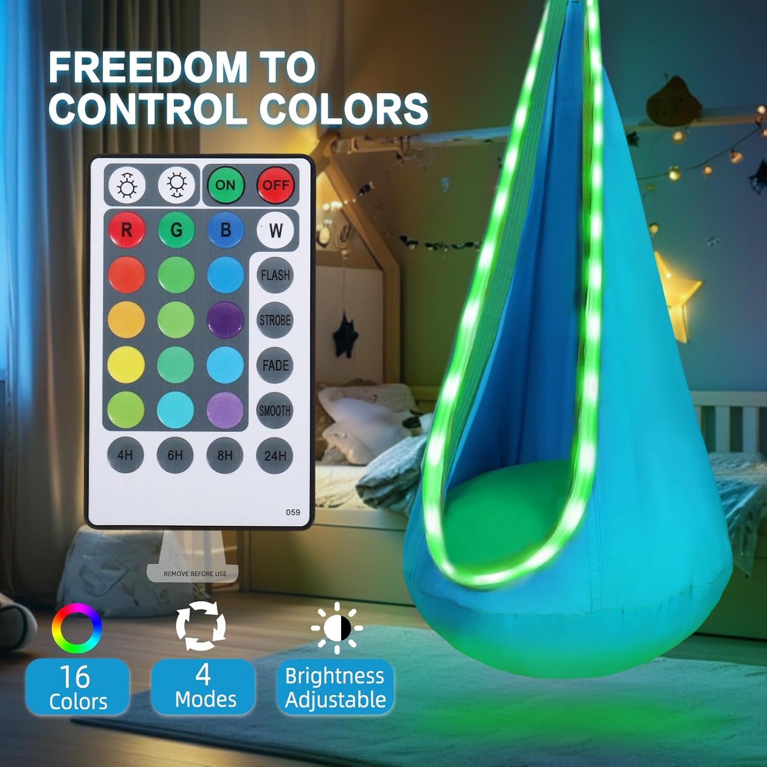 Light Up Kids Sensory Swing for Indoor & Outdoor Use, Soft Fabric Hanging Pod Swing for Calm Play, Strong & Secure Design, Easy Install, 150 lbs Capacity (Blue) - Image 6