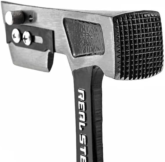 Real Steel 28 Oz Steel Roofing Hammer Shinglers Hatchet Hammer with Rubber Handle (0522), Silver and Black