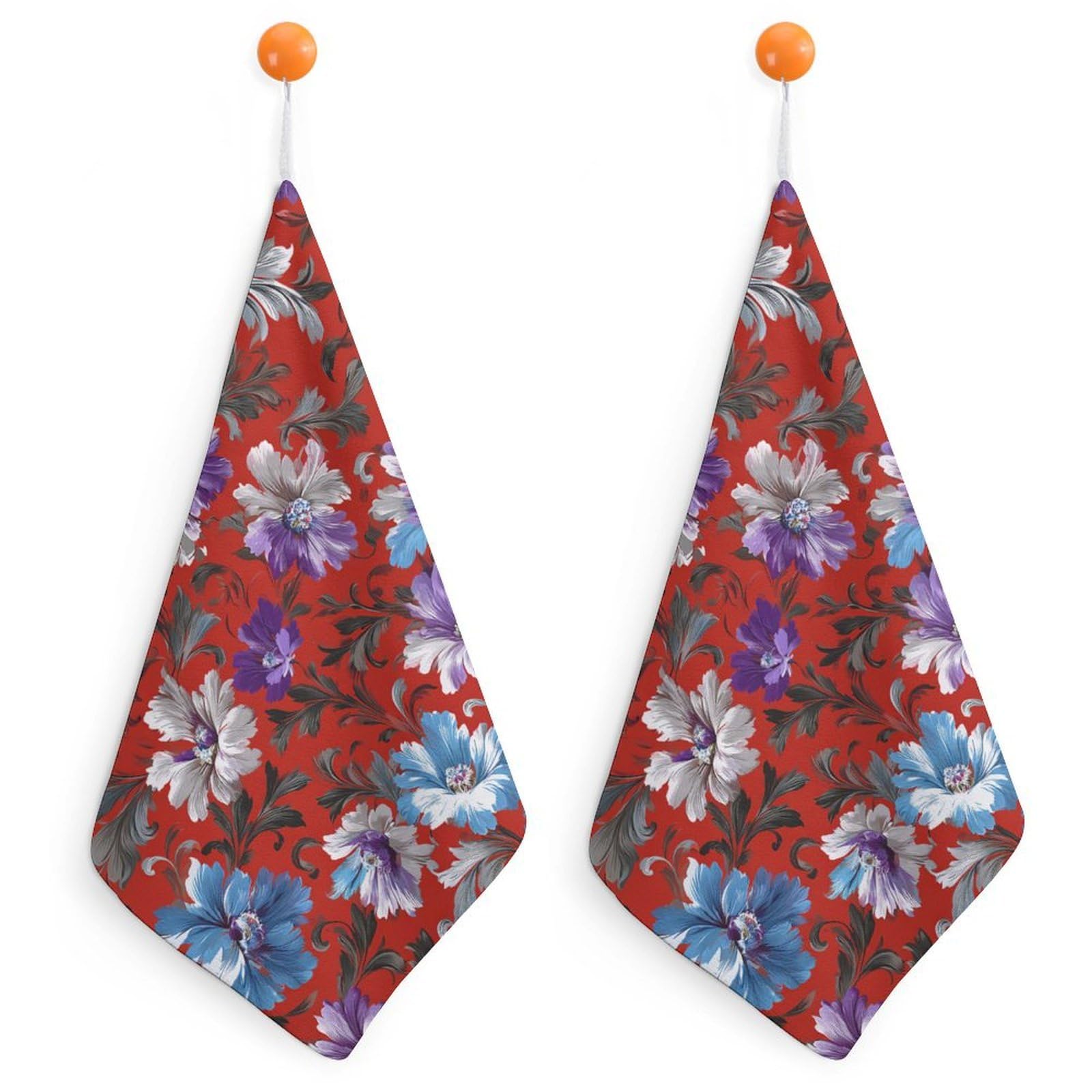 Jubonexis Blue Purple And White Flowers Minimal Small Hand Towel with Hanging Loop 2 PCS Absorbent Soft Wash Cloth for Kitchen Bathroom