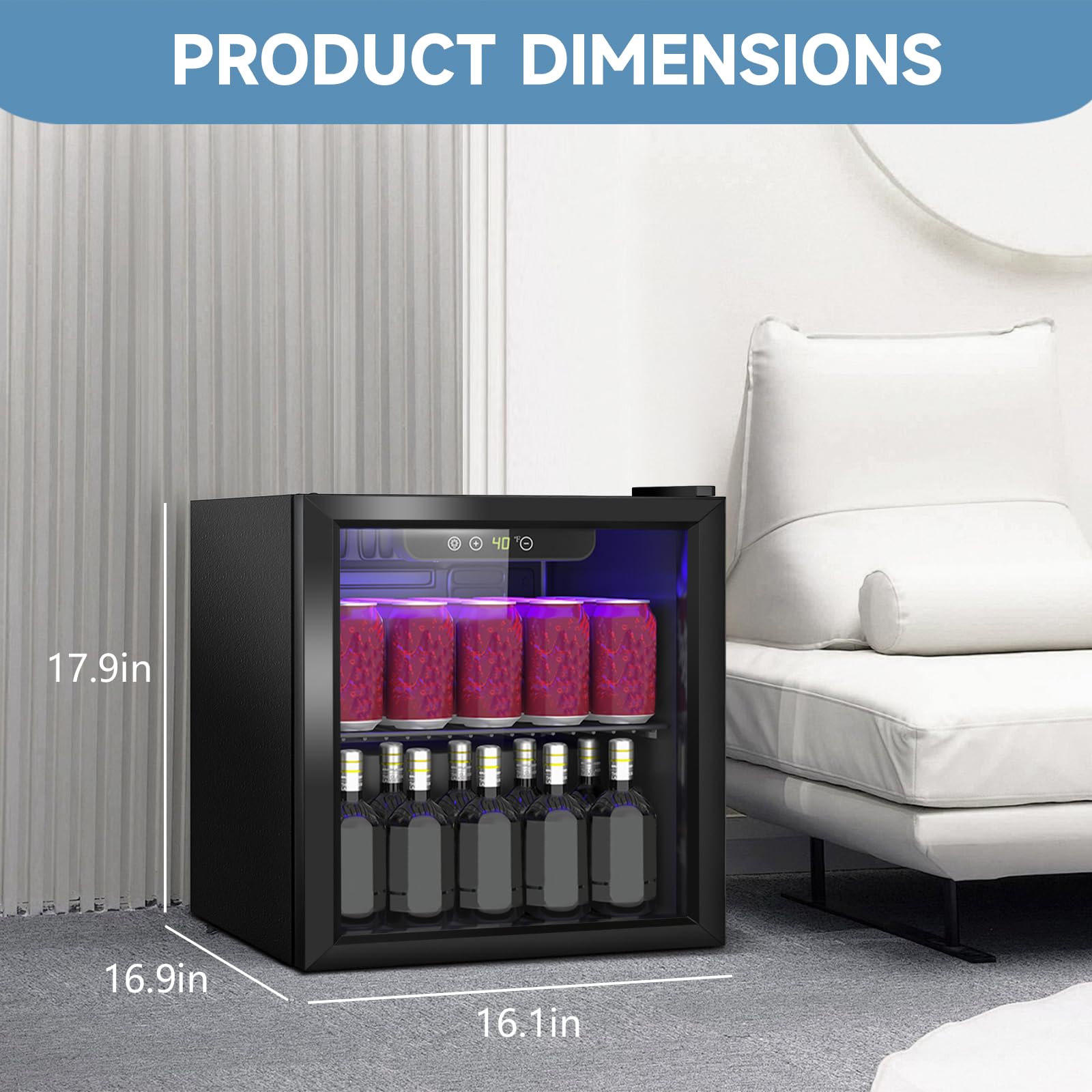 Stopasd Beverage Refrigerator Cooler, 1.3 Cu.Ft/60 Can Drink Fridge with Adjustable Shelves & Glass Door for Soda Wine Beer, Quiet Undercounter Small Fridge for Home/Office/Bar/Garage(40-61 ℉), Black on Fridge.com