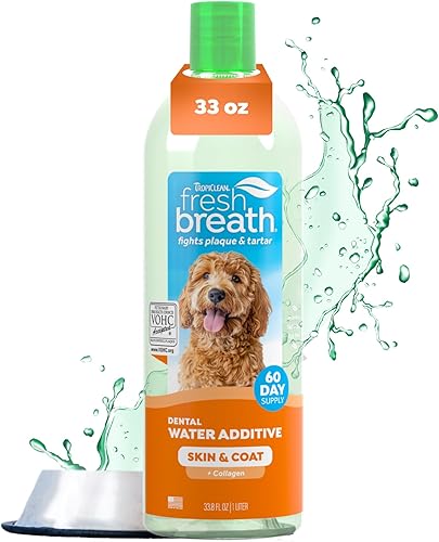 TropiClean Fresh Breath - Aditivo de agua para el cuidado bucal para perros ambientador de aliento para perros placa y defensa del sarro no requiere