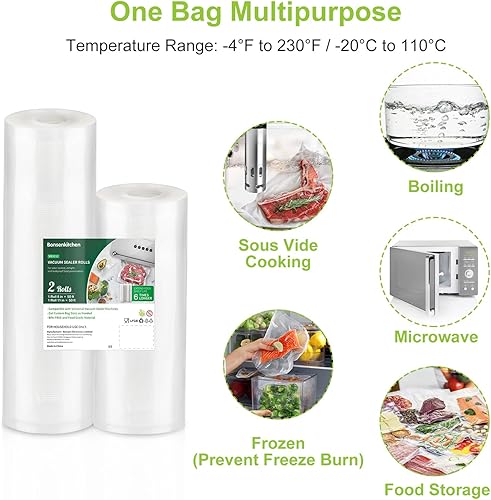Miniatura 3 de Bonsenkitchen Bolsas de sellado de alimentos al vacío, 8 x 50 pies y 11 pulgadas x 50 pies, rollos de bolsa de grado comercial sin BPA, bolsas