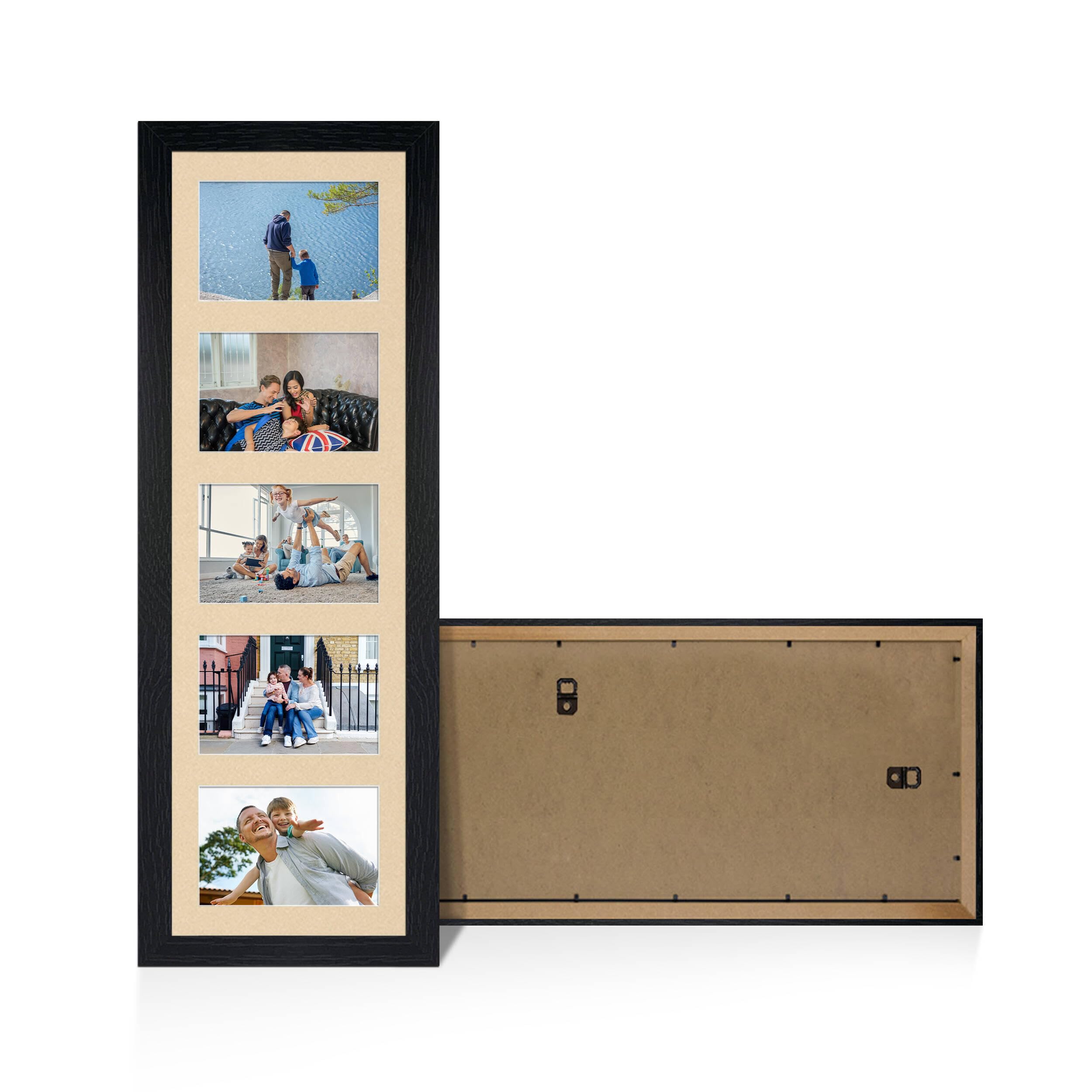 Alison Kingsgate Black 26x8 Photo frames for multiple pictures -5 Apertures Collage Frame with Ivory Mount - Holds (5x) 6x4 Photos - Engineered Wood & Perspex โ image 1