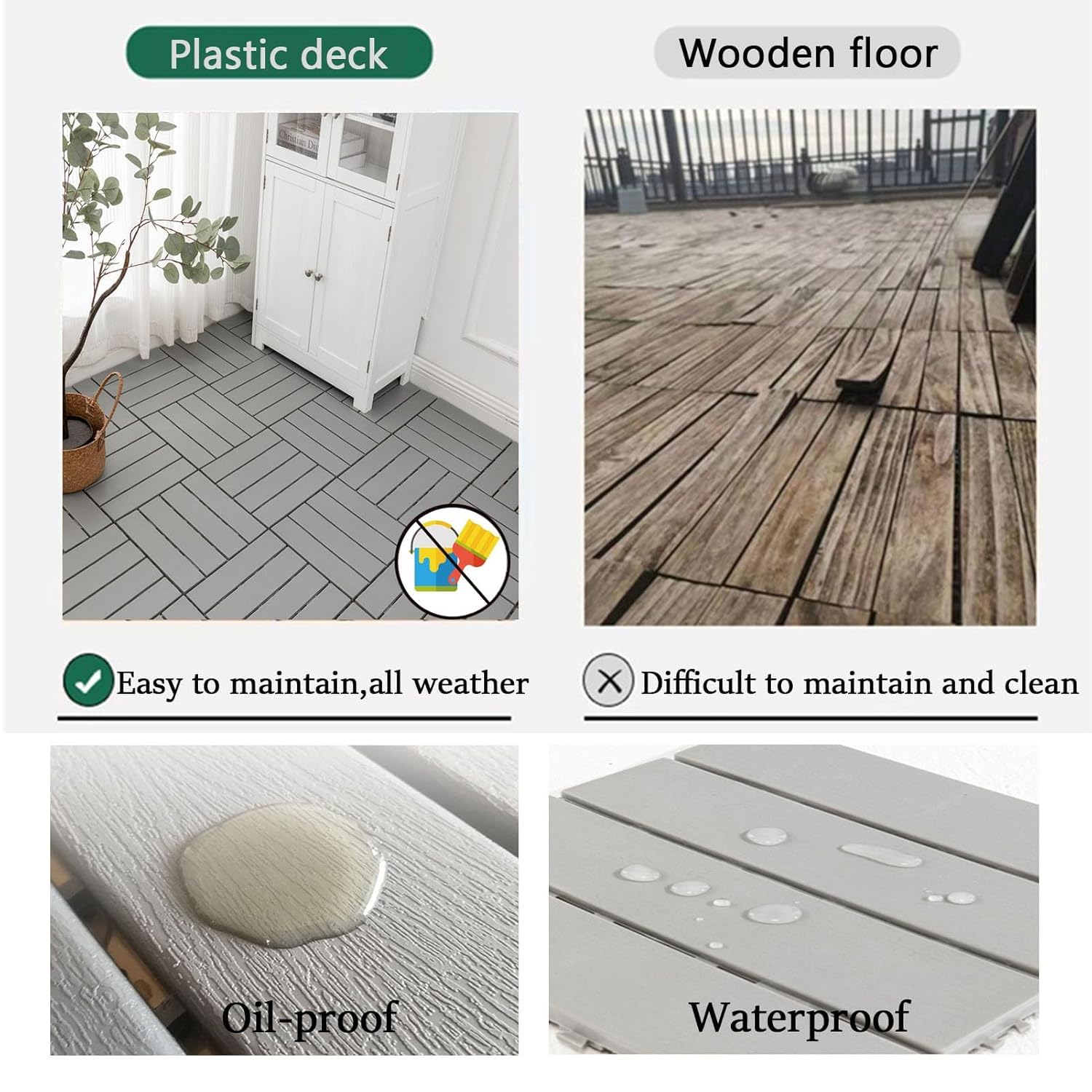 Dalles et lames de terrasse en composite, Dalles de terrasse emboîtables multicolores 30x30x2cm 10 pièces(Brick)