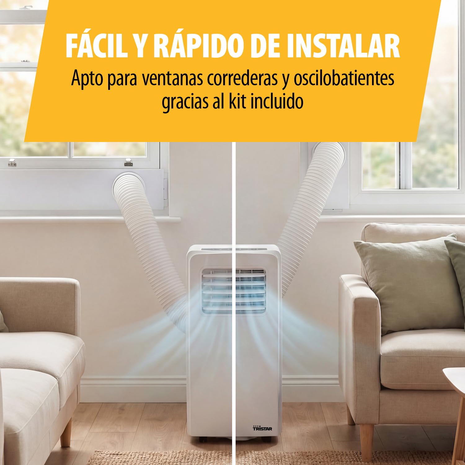 Tristar Aire acondicionado portátil - 7.000 BTU - 3 en 1 - Deshumidifica, Refresca, Ventila - Hasta 25 m² - Kit para ventana incluido - AC-5478