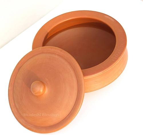Miniatura 4 de Swadeshi Blessings Gama exclusiva hecha a mano de arcilla sin esmaltar HandiKadai de tierraolla de arcilla para cocinar y servir con tapa, 2.8