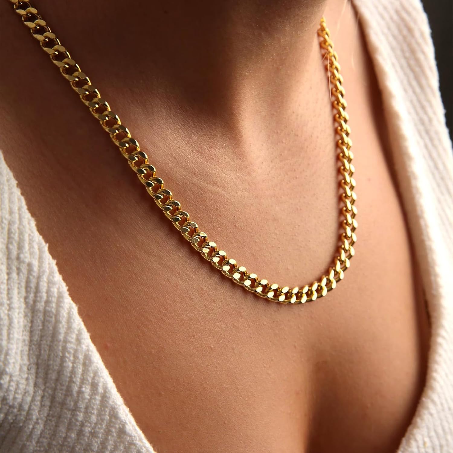 Gold Necklace for Women, 14K Gold Plated Dainty Chunky Cuban Chain Necklaces for Women, Cuban Link Chain Necklaces for Women Trendy Cuban Chain Fashion Jewelry Gifts for Christmas Thanksgiving - Image 2
