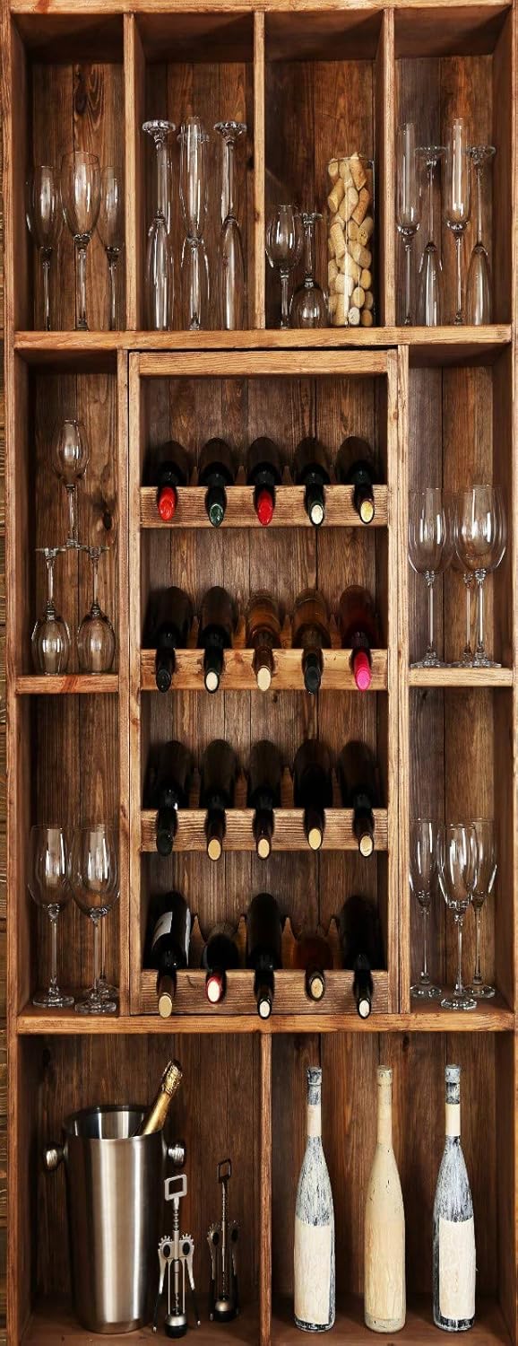 A.Monamour 3D Door Stickers for Interior Doors Wine Cellar Glasses Wine Bottles on Wooden Shelf Cupboard Vinyl Waterproof Self Adhesive Door Mural Decals for Bedroom Office Bathroom 90 x 200 cm