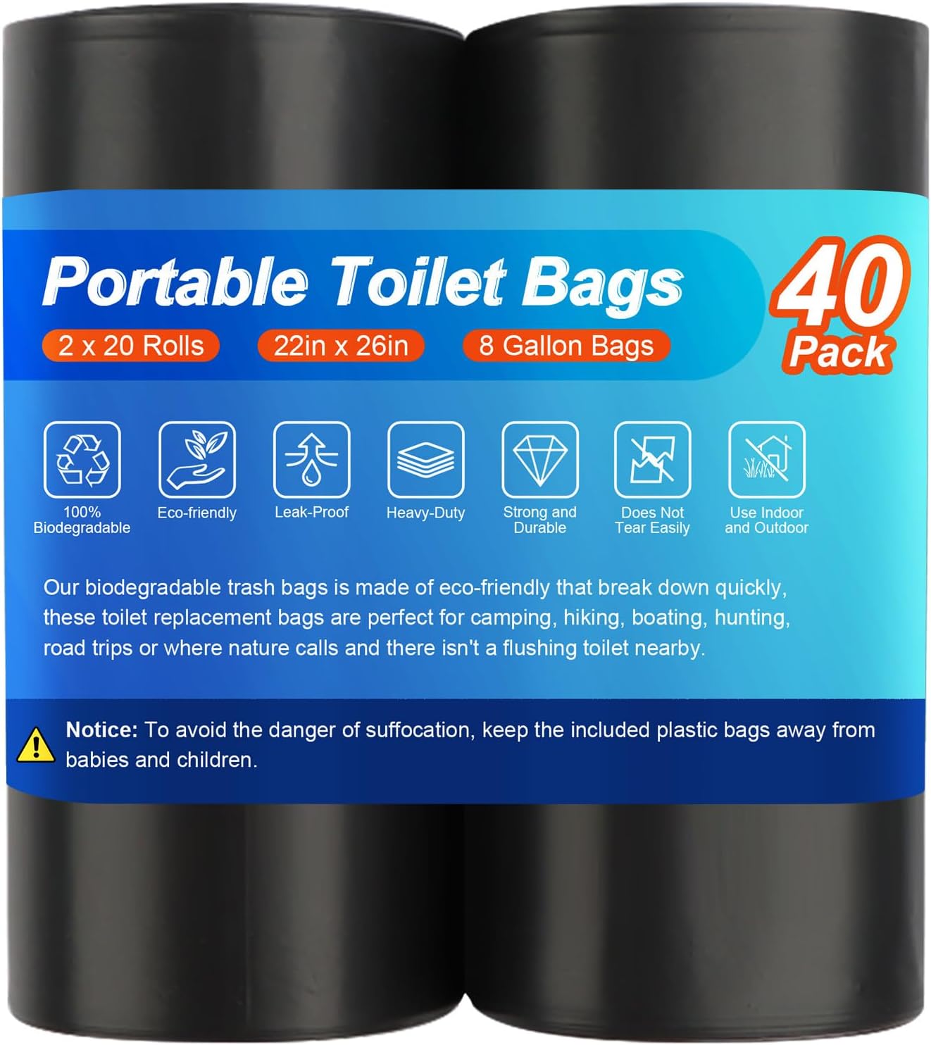 40 Portable Camping Toilet Bags, Biodegradable Compostable Thickened for 5 Gallon Bucket Toilet