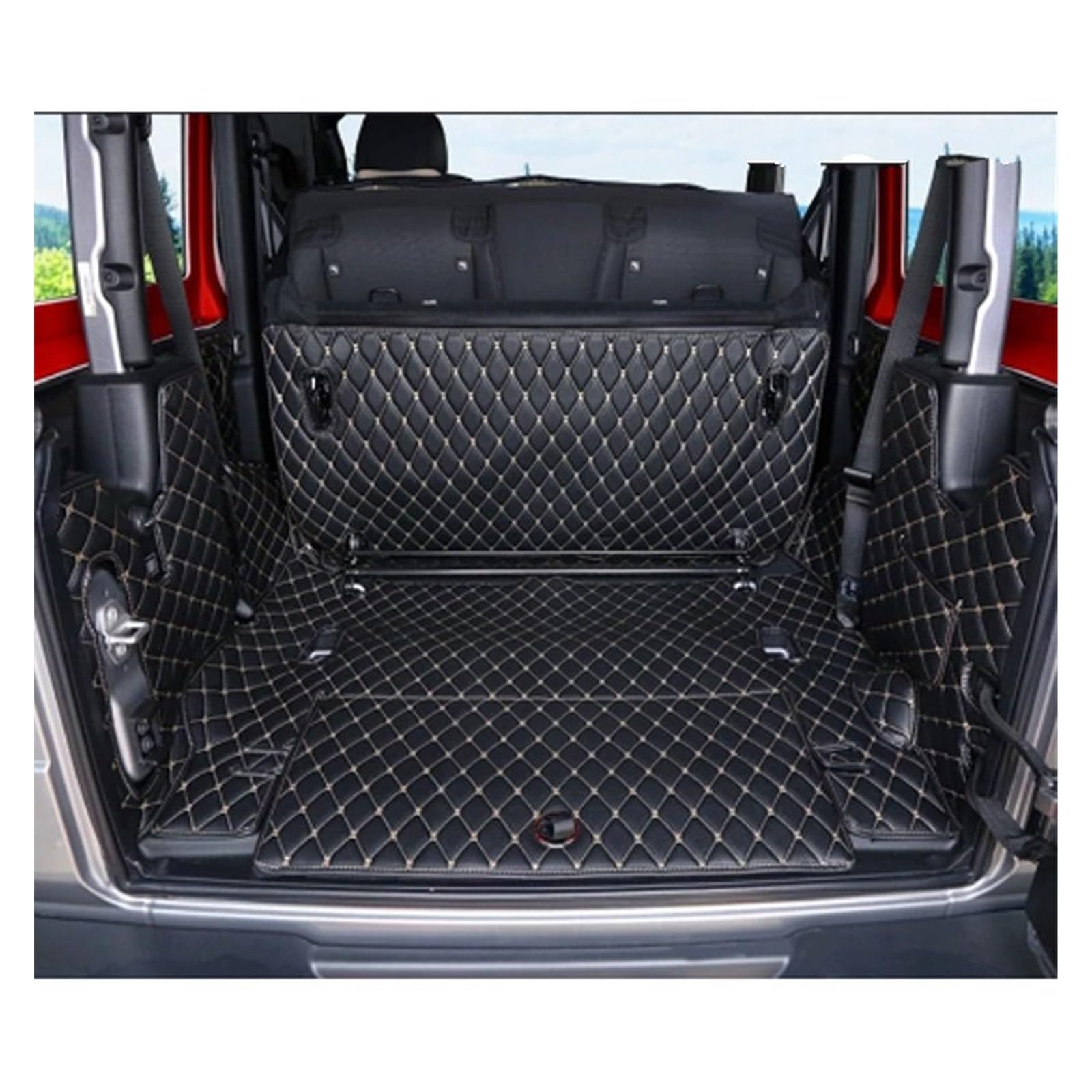 FHJBP Car Cargo Liner Compatible For Jeep Wrangler 2018-2021-Newest 2 Door Model Full Coverage Protection Trunk Mat (Black W/Gold Stitching 5 thumbnail image