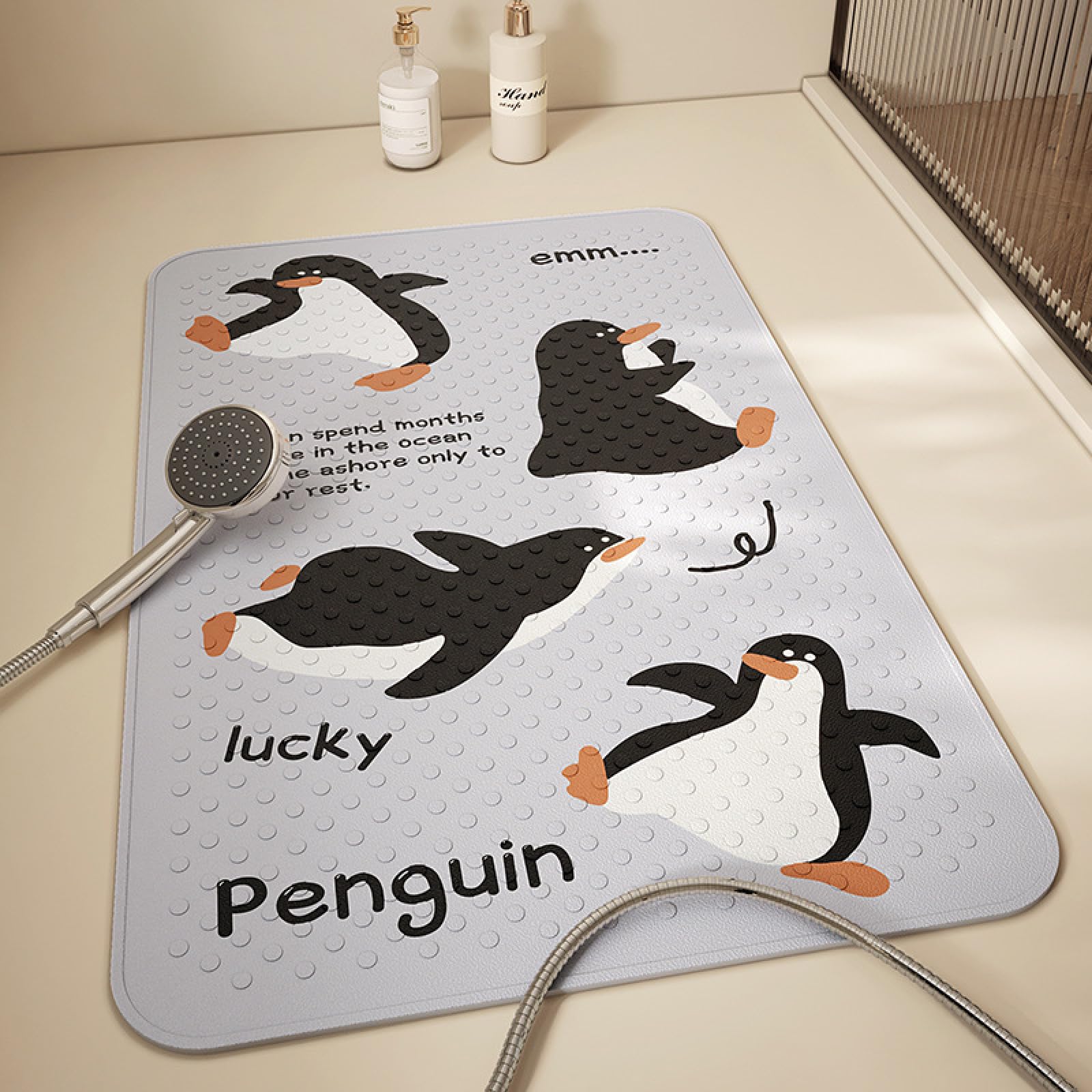 Tappeto Antiscivolo Doccia 60X90Cm Pinguino Nero Tappetino Bagno,Antiscivolo Per Tappeti Vasca,Per Tappeti Lavabile In Lavatrice,Resistente Materiale Pvc Con Ventose