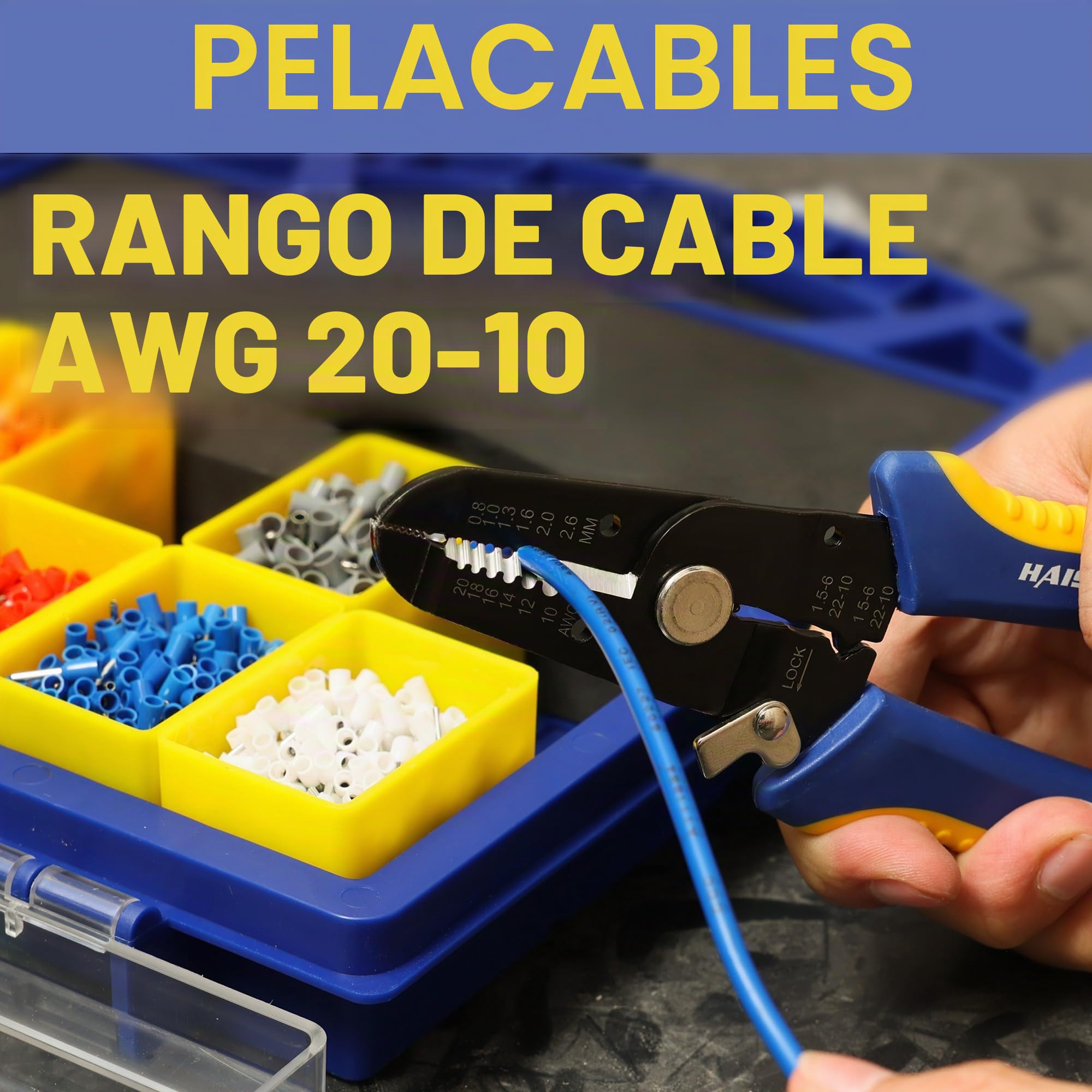 haisstronica Kit de herramientas de crimpado de virola AWG 23-7 con 2500 terminales de extremo de alambre AWG 22-7 y pelacables