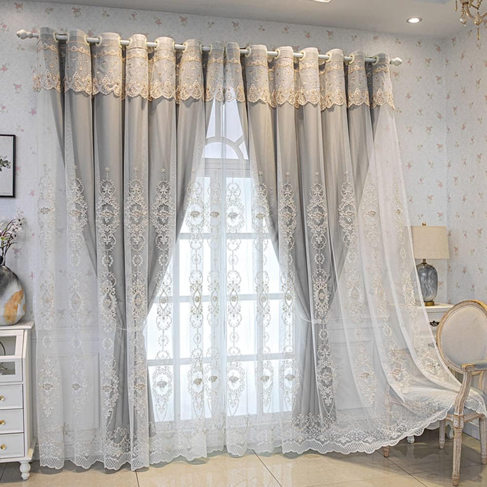 KMSG Luxury Double Layer Curtains Grey Semi Blackout